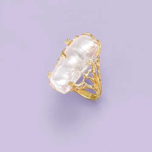 Miniatura 4 de Ross-Simons Anillo de perlas barrocas cultivadas de 0394 x 0945in con detalles de diamantes en oro amarillo de 14 quilates Perla multi