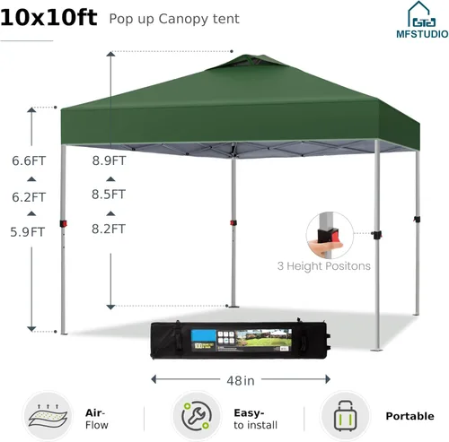 Miniatura 3 de MFSTUDIO Carpa Desplegable de 10x10 pies, Refugio Gazebo Sombra Solar Toldos Impermeables Patio Portátil Carpas con Malla Desplegables para Playa