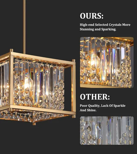 Miniatura 7 de Q&S Candelabro de oro, moderno candelabro industrial de cristal cuadrado dorado con 4 luces colgantes para comedor, pasillo, entrada, isla