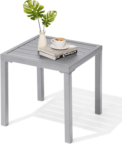 Miniatura 9 de Crestlive Products Mesa auxiliar para exteriores, pequeña mesa auxiliar cuadrada de metal, fácil montaje y resistente a la intemperie, mesas Marrón