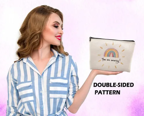 Miniatura 6 de You Are My Sunshine - Bolsa de maquillaje para cosméticos, cita inspiradora, maquillaje de lino para niña, Color-2
