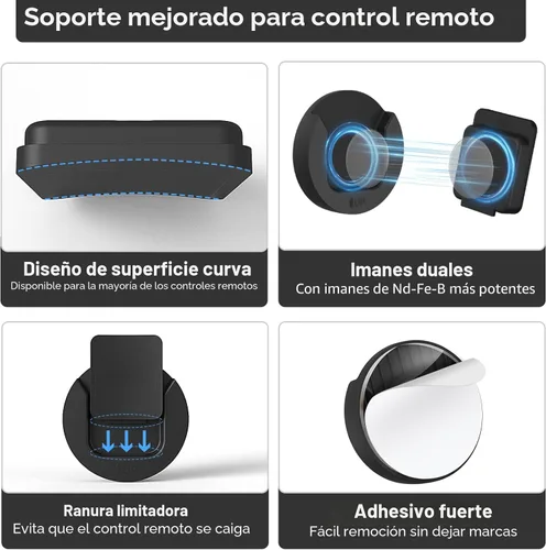 Miniatura 4 de YYILIS Soporte Magnético para Control Remoto de Montaje en Pared, Paquete de 4 Soportes para Control Remoto de TV para Ventilador/Aire Negro