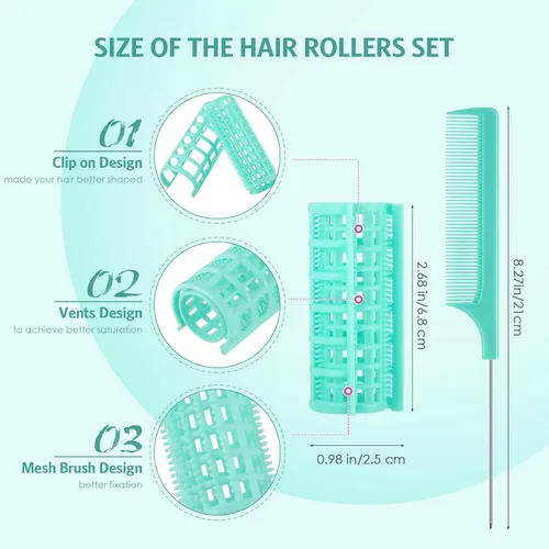 Miniatura 2 de Syhood - Juego de 12 rodillos de cabello de plástico para mujeres, tamaño grande, rizador de cabello con clips de resorte y peine de cola de rata