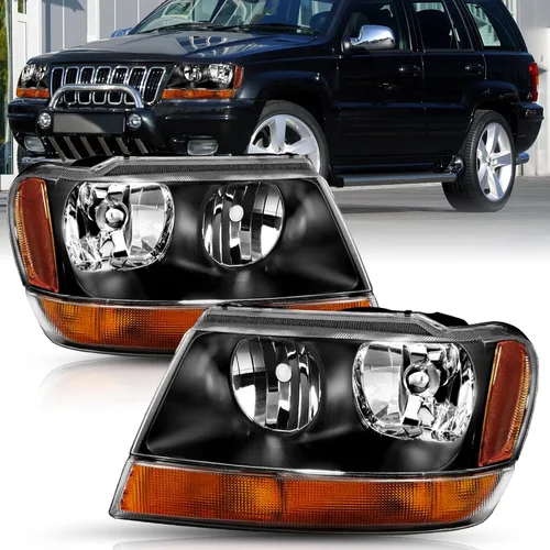 Miniatura 12 de TUSDAR Juego de faros halógenos para Jeep Grand Cherokee WJ 1999-2004 del lado del conductor y acompañante con carcasa cromada y reflector ámbar