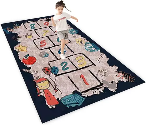 Alfombra Hopscotch para niños, divertida alfombra de juego educativo, antideslizante para aprendizaje de números, alfombra de guardería para sala de