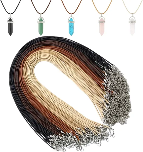 Miniatura 15 de Tudomro 100 piezas de collar de cuero encerado a granel con cierre, collar, pulsera, cadenas, cuerda para hacer joyas, colgantes