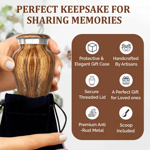 Miniatura 4 de Urnas pequeñas con estampado de madera metálica para recuerdo de cenizas humanas, mini urna para cenizas de adultos hombres y mujeres, juego