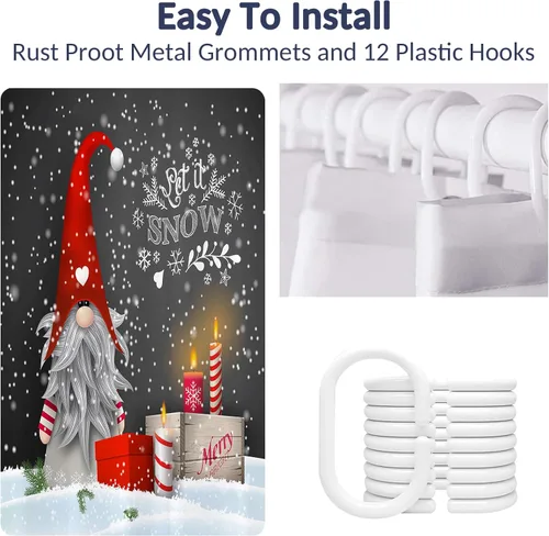 Miniatura 5 de Cortinas de ducha de gnomo para baño, bonita cortina de ducha de tela de gnomo de Navidad con ganchos incluidos, 66 x 72 pulgadas A1