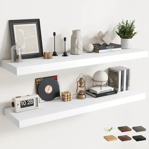Miniatura 39 de Estantes flotantes para pared con soportes invisibles, estantes de madera de ingeniería montados en la pared con grano de madera para sala de estar