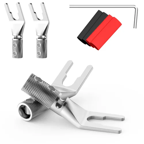 Miniatura 11 de 4 conectores de pala, 45 grados de cobre puro de audio tenedor Y enchufe de espada con tubo termorretráctil y llave hexagonal, enchufes de cable