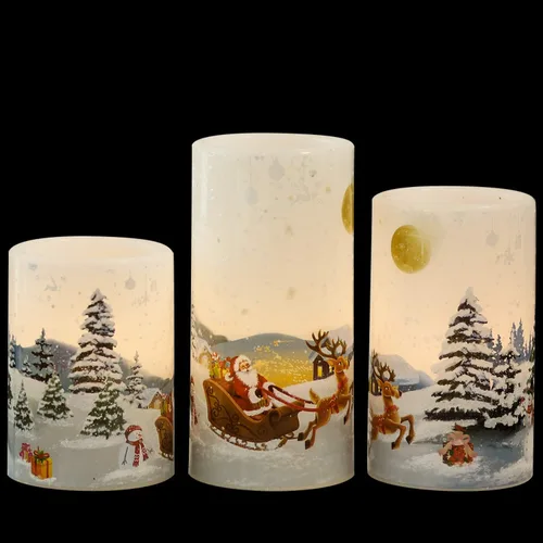 GenSwin Velas sin llama de Papá Noel de Navidad parpadeantes que funcionan con pilas, con temporizador, velas LED de cera real, luz cálida, muñeco