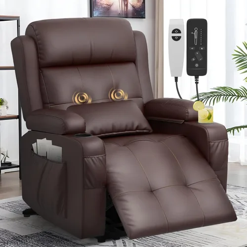 Miniatura 35 de Sofá biplaza reclinable grande y alto con capacidad de 880 libras, sofá biplaza de masaje con consola, 90% preconstruido de fábrica, reposapiés