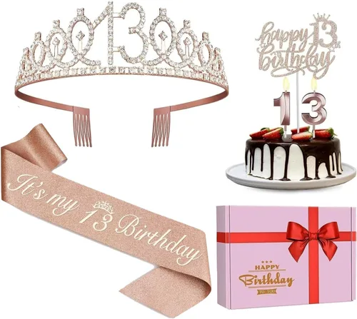 Miniatura 8 de Decoraciones de cumpleaños de 24 años para mujeres, incluyendo banda de cumpleaños, tiara/corona, velas numéricas y decoración de pastel, regalos