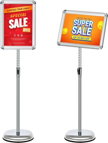 Miniatura 10 de Paquete de 6 soportes para letreros para exhibición de 11 x 17 pulgadas, soporte ajustable para letreros de pie en el suelo, soporte para póster