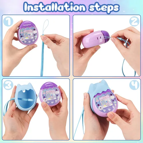 Miniatura 7 de Funda de transporte y funda de silicona compatible con la máquina de juego virtual Tamagotchi Pix para mascotas, (5 en 1) Funda de silicona para Azul