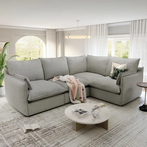 Miniatura 26 de Cloud - Sofá modular modular con relleno de plumón, sofá biplaza con respaldo alto y otomana, moderno sofá modular con funda extraíble, gris oscuro