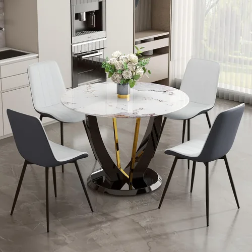 Miniatura 12 de JUFU Juego de mesa de comedor redonda para 4, mesa de comedor de 48 pulgadas con mesa de mármol sintético y 4 sillas tapizadas, moderno juego