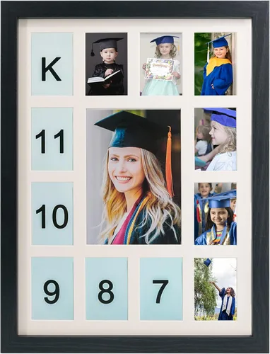GMFrames Marco de fotos para días escolares K-12 años escolares, collage de fotos de graduación, marco negro con paspartú, muestra una foto de 5 x 7