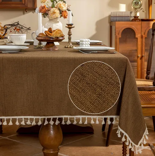 Miniatura 14 de AmHoo Mantel de mezcla de lino, mantel rectangular de 7.12 oz/m² con costuras y borlas para cocina, comedor, boda, bufé, 55 x 55 pulgadas
