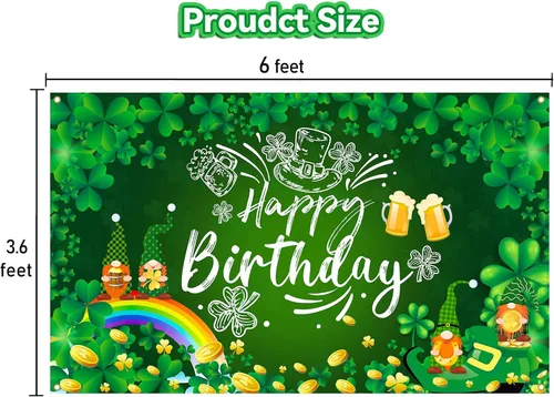 Miniatura 4 de Decoraciones de cumpleaños del día de San Patricio, pancarta de fondo de feliz cumpleaños del día de San Patricio, trébol de la suerte, trébol