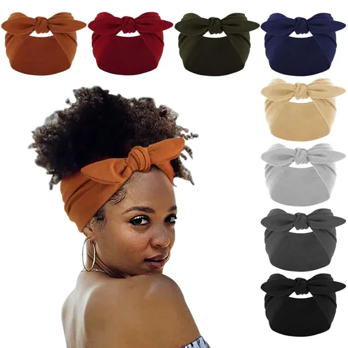 Miniatura 10 de DRESHOW 8 unidades de diademas ajustables con nudos antideslizantes elásticas, bandas de pelo de yoga para mujeres y niñas en colores sólidos