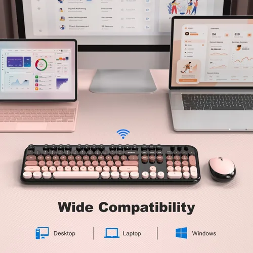 Miniatura 54 de KNOWSQT Combo de teclado y ratón inalámbrico, teclados lindos de tamaño completo estilo máquina de escribir 2.4G azul colorido - receptor USB Plug