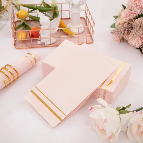 Miniatura 4 de BUCLA 100 servilletas desechables de 3 capas de color rosa, servilletas de papel rosa desechables de alta calidad, servilletas de cena desechables