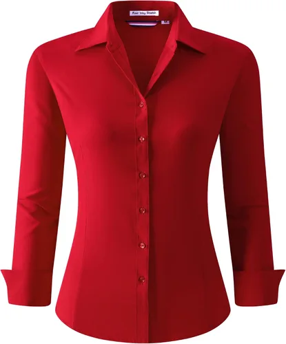 Miniatura 46 de Alex Vando Camisas de vestir para mujer, sin arrugas, ajuste regular, manga larga, elástica, camisa de trabajo