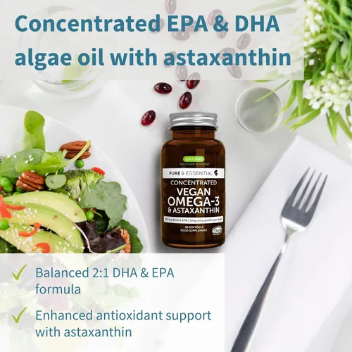 Miniatura 2 de Paquete vegano de Omega-3 + complejo de calcio y magnesio, aceite de algas sostenible EPA y DHA de 1340 mg + complejo mineral de algas a base