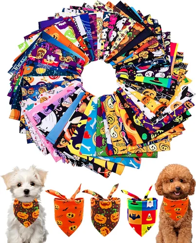 Miniatura 35 de PET SHOW 50 Pack Bandanas Navideñas para Perros Grandes XL Lavables Feliz Año Nuevo Bandanas en Triángulo a Granel Baberos para Perros Medianos