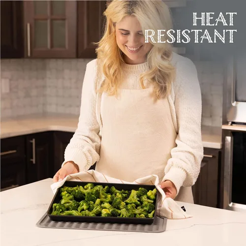 Miniatura 6 de Oizeir Tapete de silicona para secar platos, agujero de drenaje, antideslizante, resistente al calor, plegable. Ideal para platos, fregadero de Gris