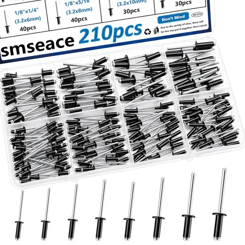 Miniatura 9 de 110 piezas de remaches de acero en 7 tamaños, kit de surtido de remaches de acero inoxidable 304 de 1/8", 5/32", 3/16" para metal, muebles, Plateado
