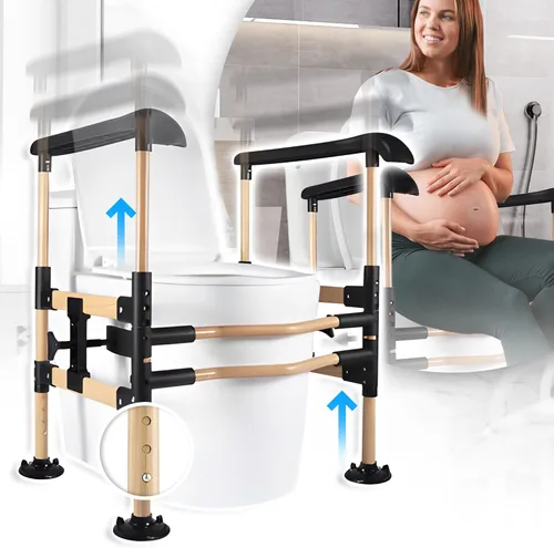 Miniatura 6 de Rieles de seguridad portátiles para inodoro de diseño de madera para personas mayores, altura y ancho ajustables, hasta 396.8 lbs, marco