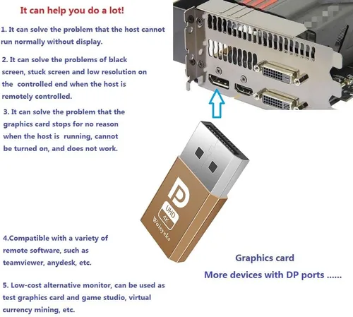 Miniatura 2 de Enchufe ficticio DisplayPort 4K, emulador de pantalla fantasma sin cabeza, compatible con emulador EDID, 1080 @60 Hz-3840 x 2160 @17 Hz, paquete de 2