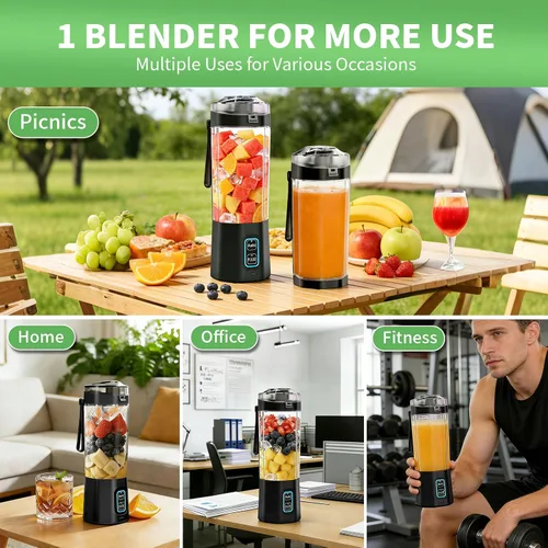Miniatura 7 de Licuadora portátil para batidos, 24 onzas, exprimidor personal inalámbrico de proteínas con tapa a prueba de fugas, sin BPA, recargable, mini