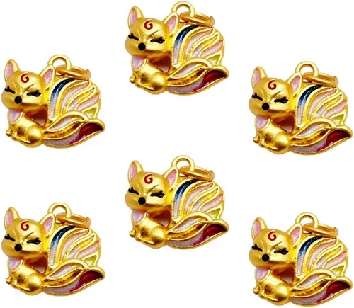 Colgantes creativos de metal de zorro de siete colores, 6 piezas de lindos accesorios de animales para manualidades, pulseras, collares,