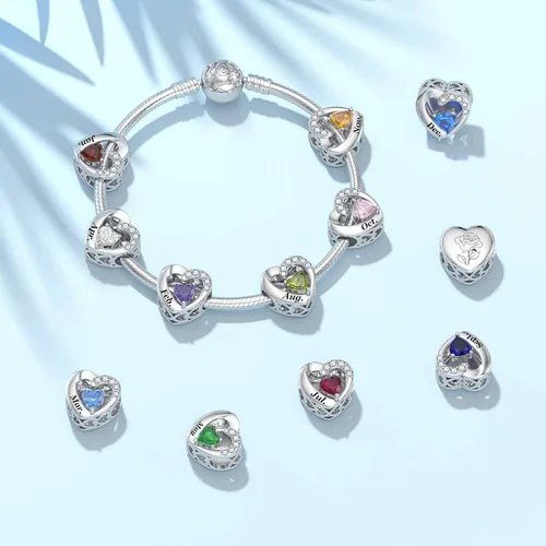 Miniatura 7 de SEVENWELL Birthstone Charms with Birth Month Flower Engraved Fit Charms Pandora Bracelet 925 Sterling Silver Beads Charms Happy Birthday for Women