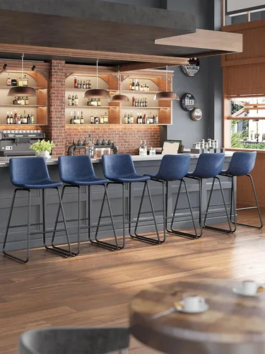Miniatura 9 de Bar Stools Set of 2, 26 Inches Counter Height Bar Stools with Back, Modern Faux Leather Barstools with Metal Legs and Footrest, Bar Chairs for