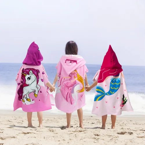 Miniatura 6 de growell Toallas de playa con capucha para niños, toalla de baño para niños de 4 a 10 años, toallas de piscina para niños, de secado rápido, poncho