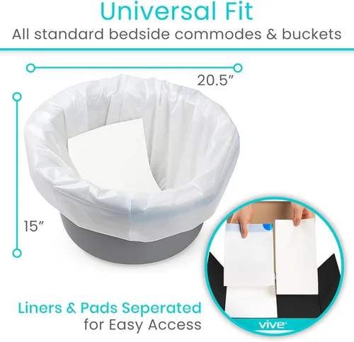 Miniatura 5 de Vive Bolsas de repuesto para silla de noche de inodoro portátil con almohadillas absorbentes, desechables, para brazo estándar bariátrico, cubos