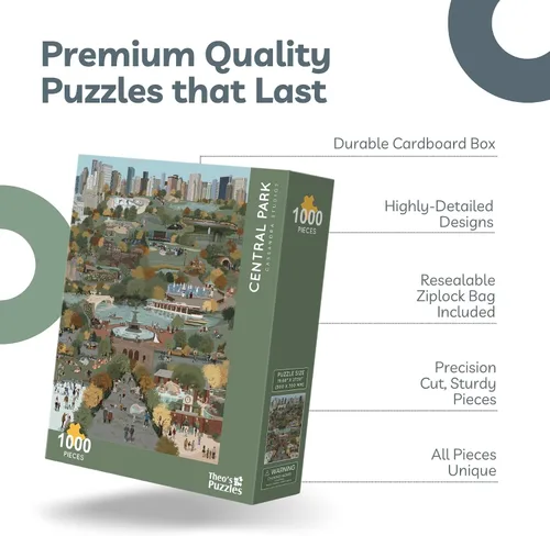 Miniatura 3 de Theo's Puzzles Central Park Autumn NYC - Rompecabezas de 1000 piezas para adultos con impresionante paisaje otoñal - Rompecabezas de calidad premium