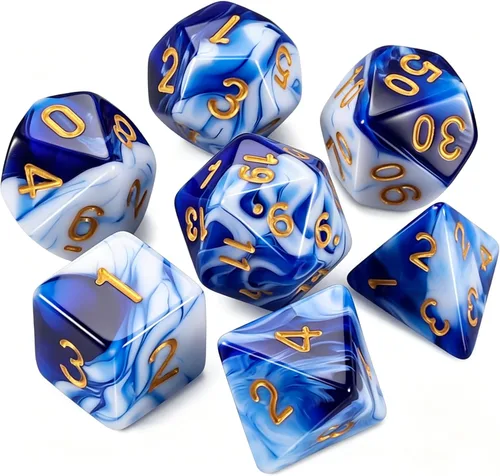 QMAY DND Juego de Dados - 7 Piezas de Dados Poliédricos con Bolsa de Dados D&D para Mazmorras y Dragones, RPG, MTG, Juegos de Rol (Mezcla Azul y