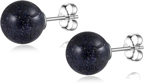 Miniatura 115 de Natural Stone Stud Earrings for Women 8mm Sterling Silver Genuine Gemstone Earrings Handmade Sterling Silver Crystal Stud Earrings for Women