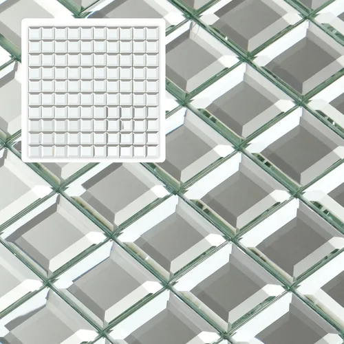 Miniatura 12 de 6 Hojas Despegar y Pegar Espejo Cuadrado Plano de Mosaico de Plata para Salpicaduras de Cocina y Pared de Baño Espejo plano cuadrado plateado