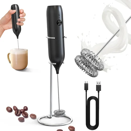 Miniatura 29 de CIRCLE JOY Espumador de leche recargable de mano, cabezal de batidor de doble bobina, espumador de café eléctrico, varilla espumadora de mano