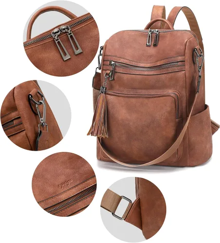 Miniatura 71 de OPAGE - Mochila de cuero para mujer, con borla de moda, bolso de hombro, mochila grande, bolsa de viaje, gris, L