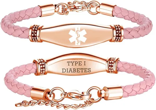 Miniatura 57 de LinnaLove Pulseras de alerta médica para mujeres, hermosas pulseras de cuero femenino para identificación médica con grabado gratuito