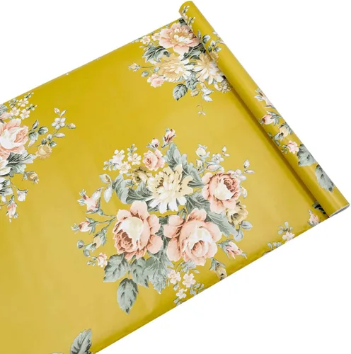 Miniatura 6 de Rollo de papel tapiz de 14.7 pies para despegar y pegar, diseño floral de peonía amarilla, vinilo fácil de usar contra salpicaduras