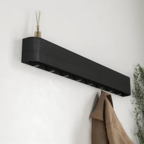 Miniatura 7 de Kazai. Perchero de pared 'Toke' – Perchero de diseño moderno con ganchos ocultos de pared – Perchero de panel de chapa de madera maciza – Roble