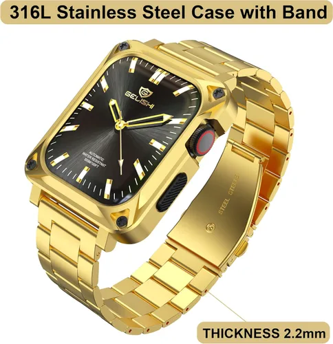 Miniatura 2 de Compatible con Apple Watch Band de 1.772 pulgadas Series 9, 8, 7, carcasa de metal resistente para hombres de 1.772 pulgadas con correa de repuesto